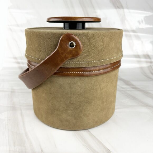 Vintage MCM Elmar Mfg Ice Bucket Brown Faux Suede & Vinyl - Picture 4 of 13